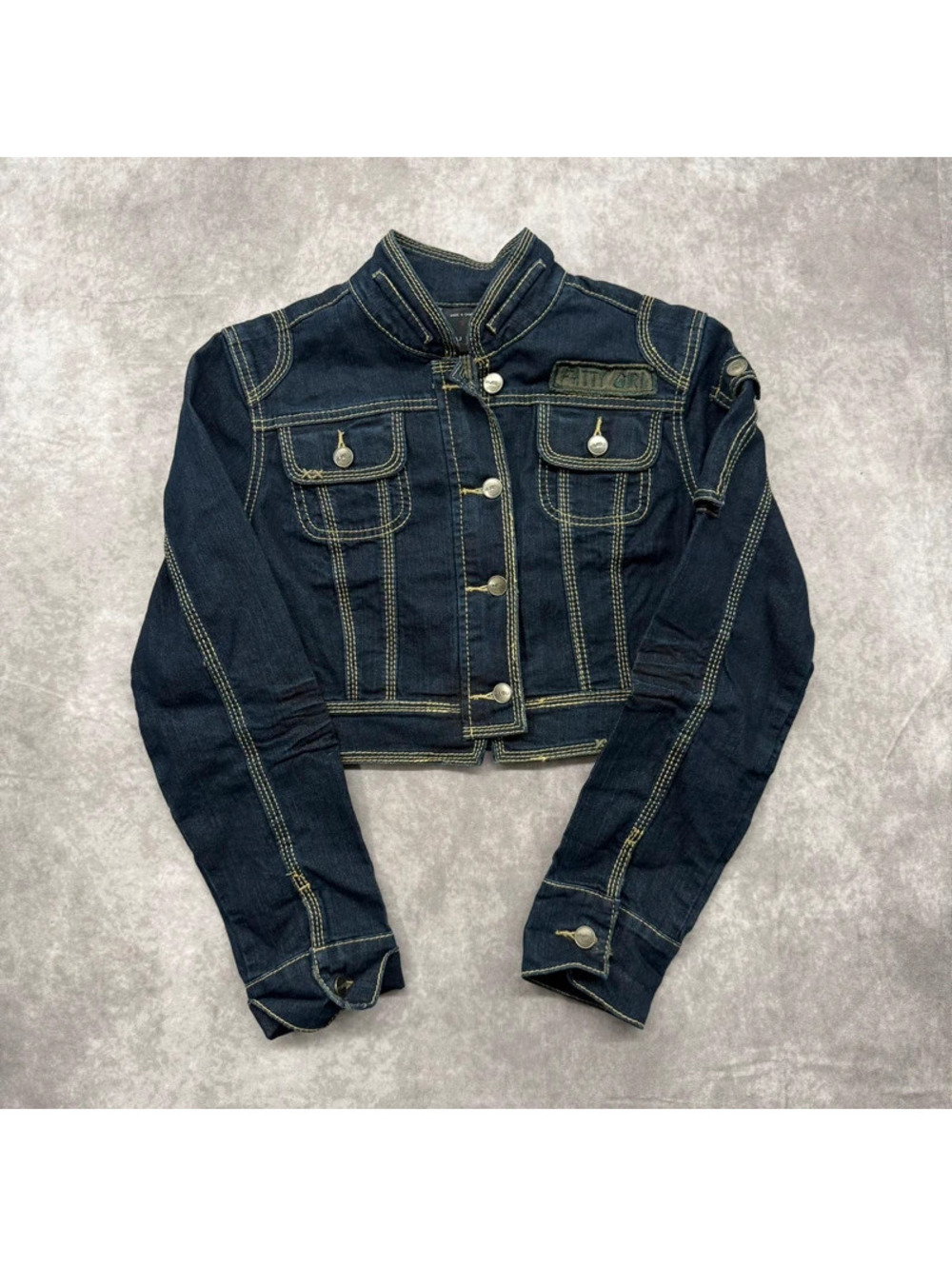Vintage Y2K FUBU Fatty Girl Dark Wash Cropped Denim Jean Jacket Small